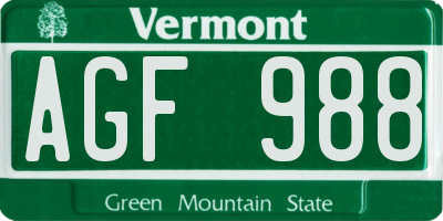 VT license plate AGF988
