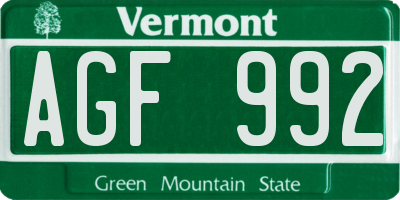 VT license plate AGF992