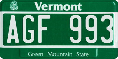VT license plate AGF993