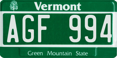 VT license plate AGF994