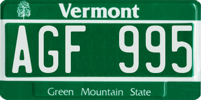 VT license plate AGF995