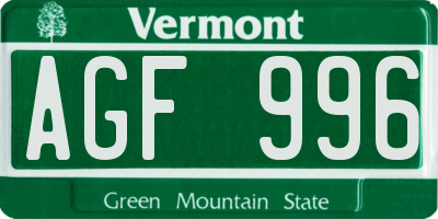 VT license plate AGF996