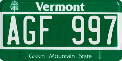VT license plate AGF997