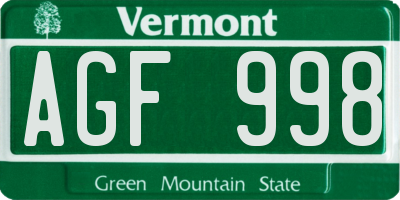 VT license plate AGF998