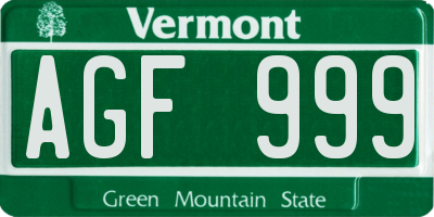 VT license plate AGF999