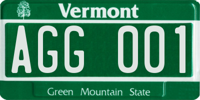VT license plate AGG001