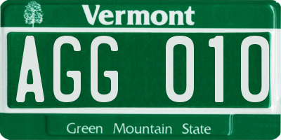 VT license plate AGG010