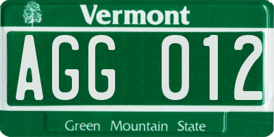 VT license plate AGG012