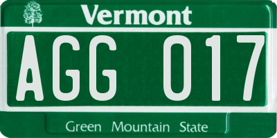 VT license plate AGG017