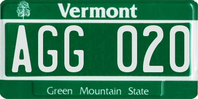 VT license plate AGG020