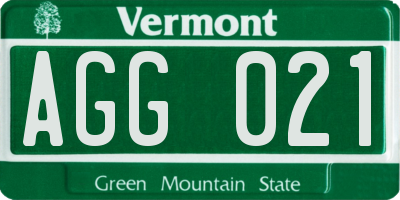 VT license plate AGG021