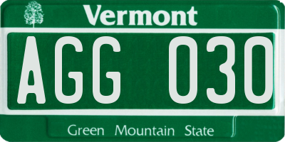 VT license plate AGG030