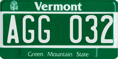 VT license plate AGG032
