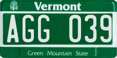 VT license plate AGG039