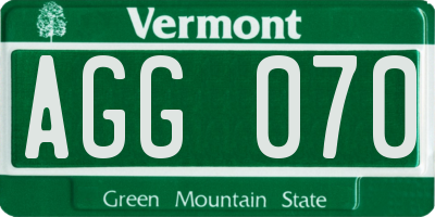 VT license plate AGG070