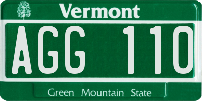 VT license plate AGG110