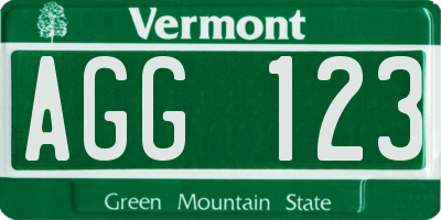 VT license plate AGG123