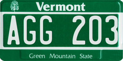 VT license plate AGG203