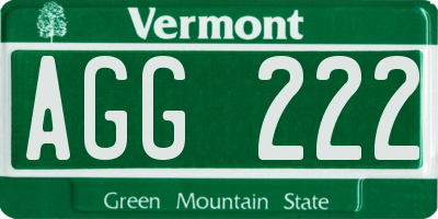 VT license plate AGG222