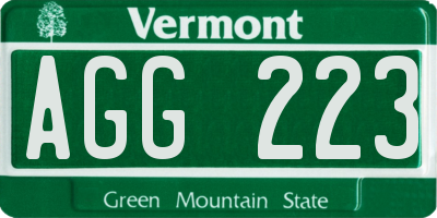VT license plate AGG223