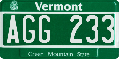 VT license plate AGG233
