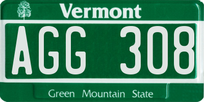 VT license plate AGG308