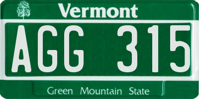 VT license plate AGG315