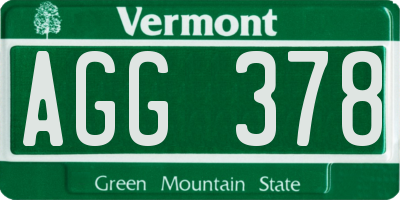 VT license plate AGG378