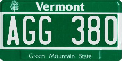 VT license plate AGG380