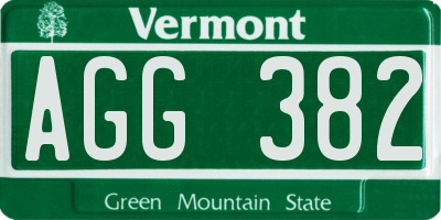 VT license plate AGG382