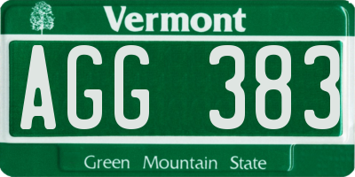 VT license plate AGG383