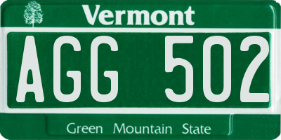VT license plate AGG502