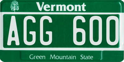 VT license plate AGG600