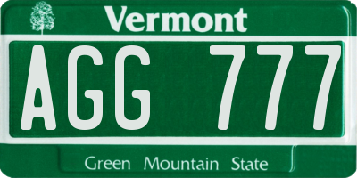 VT license plate AGG777