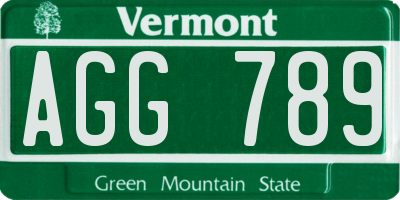 VT license plate AGG789