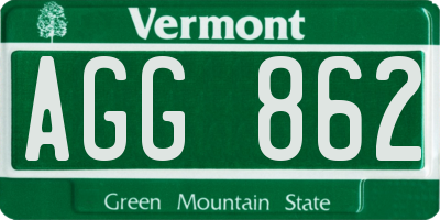 VT license plate AGG862