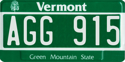 VT license plate AGG915