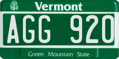 VT license plate AGG920