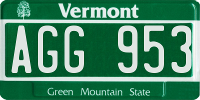 VT license plate AGG953