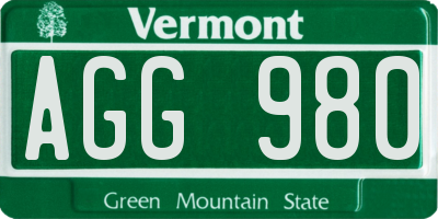 VT license plate AGG980