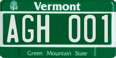 VT license plate AGH001
