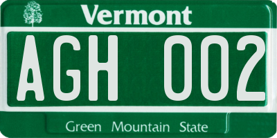 VT license plate AGH002
