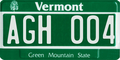 VT license plate AGH004