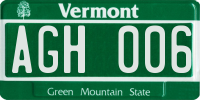 VT license plate AGH006