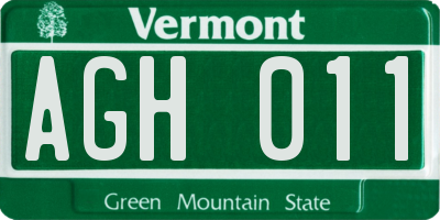 VT license plate AGH011