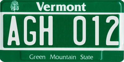 VT license plate AGH012