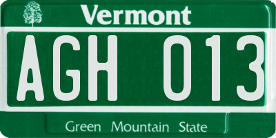 VT license plate AGH013