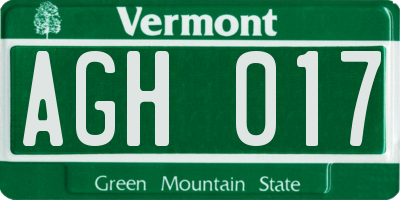 VT license plate AGH017