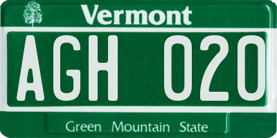 VT license plate AGH020