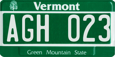 VT license plate AGH023